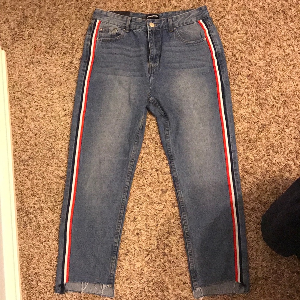 Striped high waisted jeans